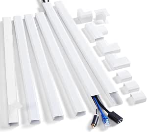 Wall Mounted Cable Raceway Kit, Paintable Cord Concealer Trunking for Home & Office
