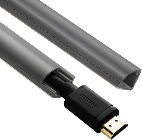Grey Cable Concealer Raceway Kit, Paintable Cord Cover Management Channel for Baseboards & Walls